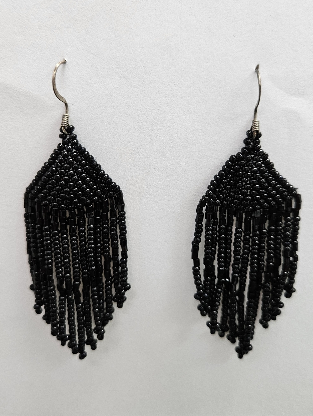 Black Beaded Fringe Earrings